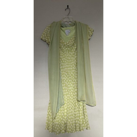 90s Vintage 100% Silk Polka Dot Dress Pastel Green Sheer Papell Boutique Petite - Picture 2 of 16